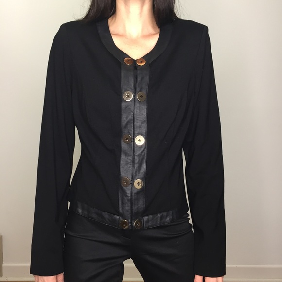 CAbi Jackets & Blazers - CAbi Black Faux Leather Cardigan Blazer Jacket